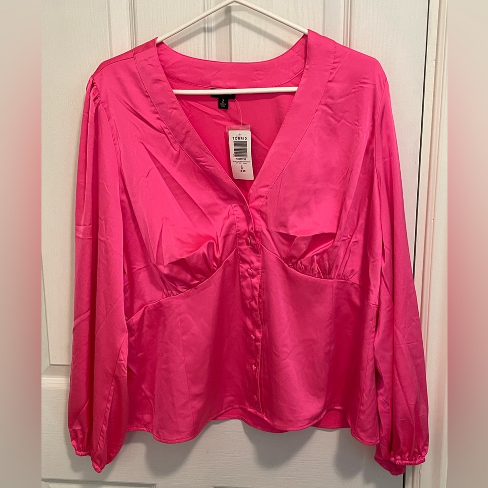 Hot pink satin-looking Torrid blouse